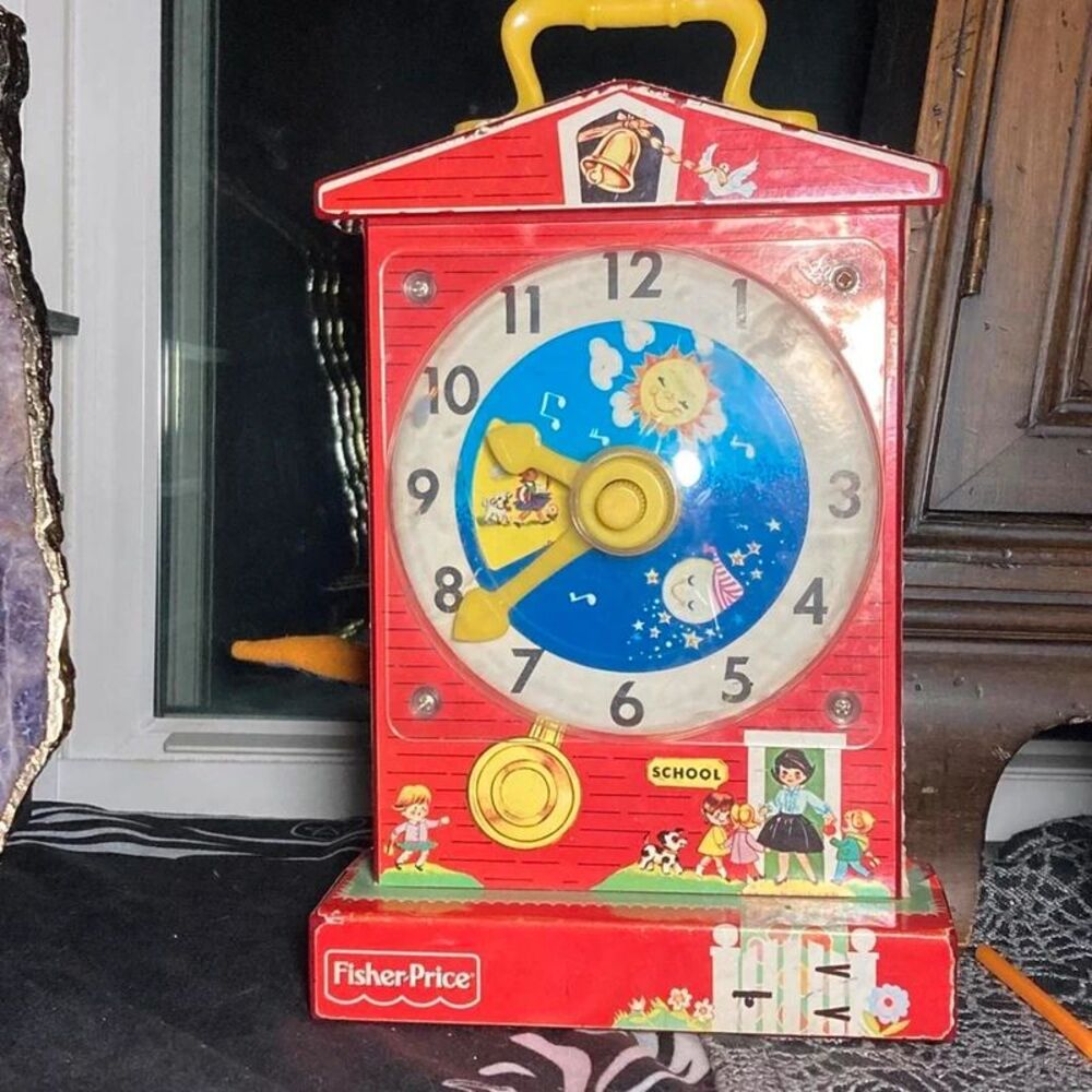 Fisher Price vintage antique red and yellow clock
